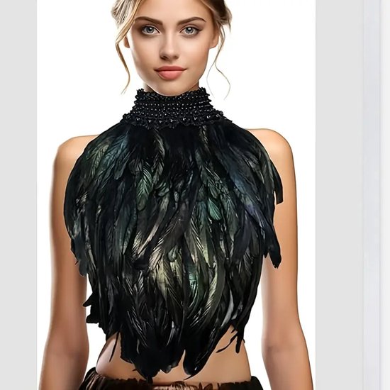 Luxe Veren Halsstuk Zwart – Gothic Burlesque Festival Accessoire – Sexy Schouderversiering Dames – Verenkraag Choker Top – Veren Kraag Kostuum Accessoire Halloween – Show Burlesque Fantasy Outfit – Verenkraag Zwart Veren Top Party Mode