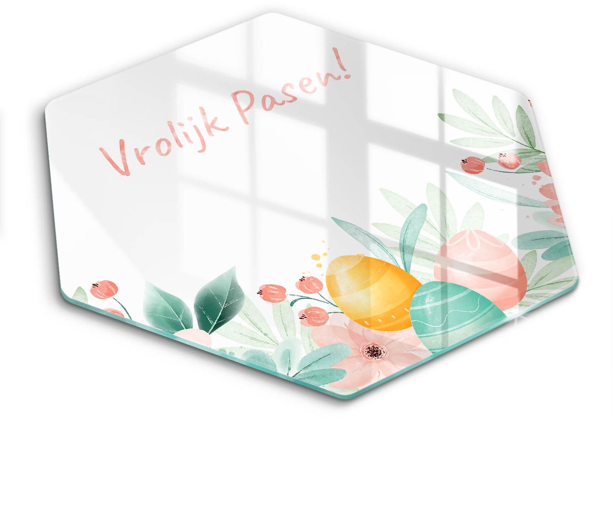 Wallfluent Glazen Snijplanken - Vrolijk Pasen! Snijplanken Glas - h40 cm - Veelkleurig Snijplanken van Glas - Hittebestendige Glazen Snijplank - Snijplank van Glas met Print - Antislip Keuken Snijplank Glas