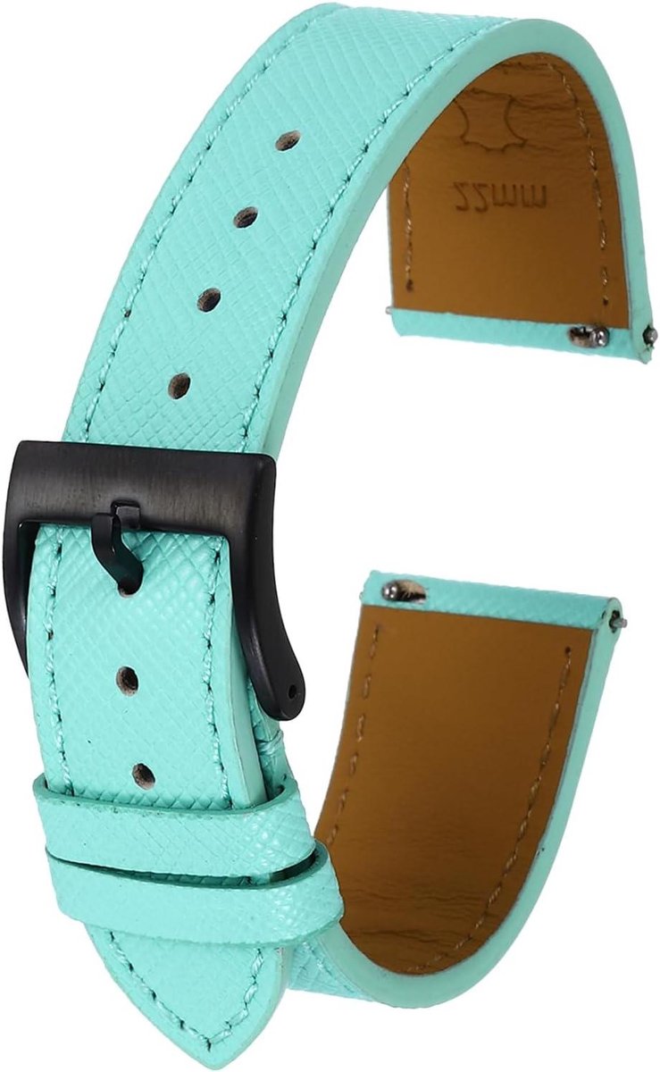 Allecto plus - Echt leren horlogebandje met snelwissel, 22 mm, reservearmband voor mannen en vrouwen, groen, roestvrijstalen zwarte gesp.