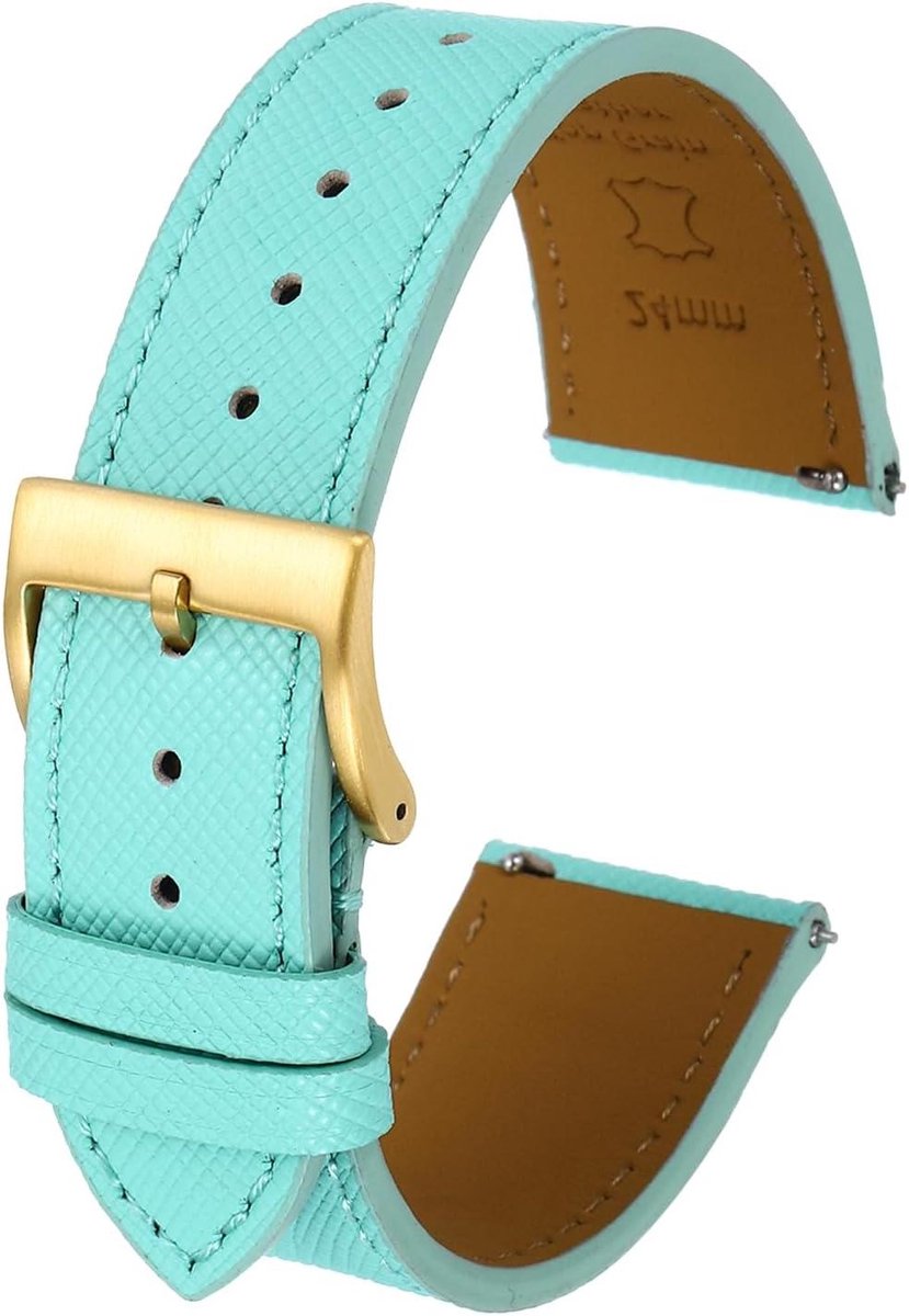 Allecto plus - Leren horlogebandje 24 mm groen, snelwissel reservebandje met gouden gesp. Geschikt voor mannen en vrouwen.