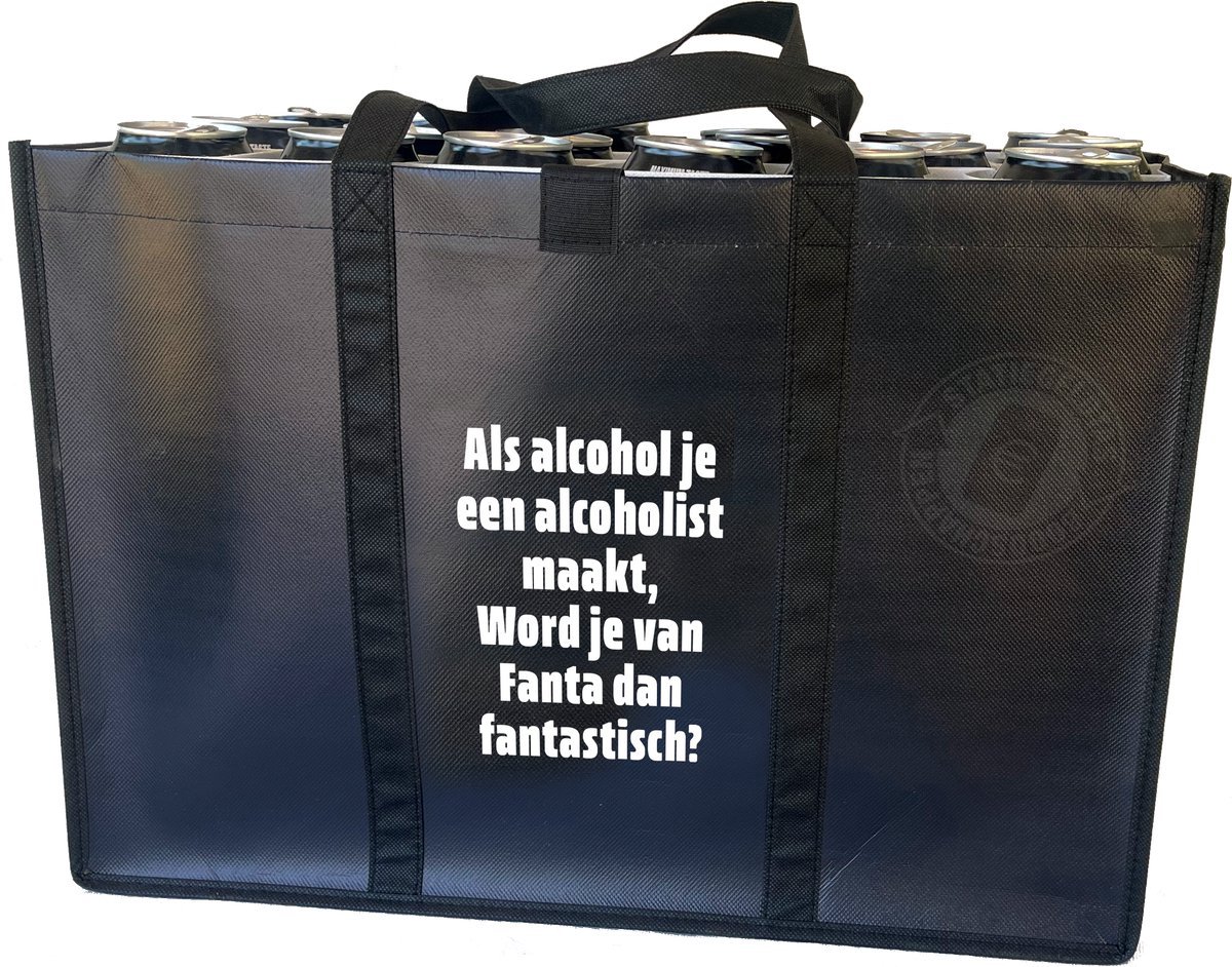 Als Alcohol je een... – Combiset Statiegeldtas - boodschappentas + 2 koelementen met uniek ontwerp – met handig klittenbandsysteem