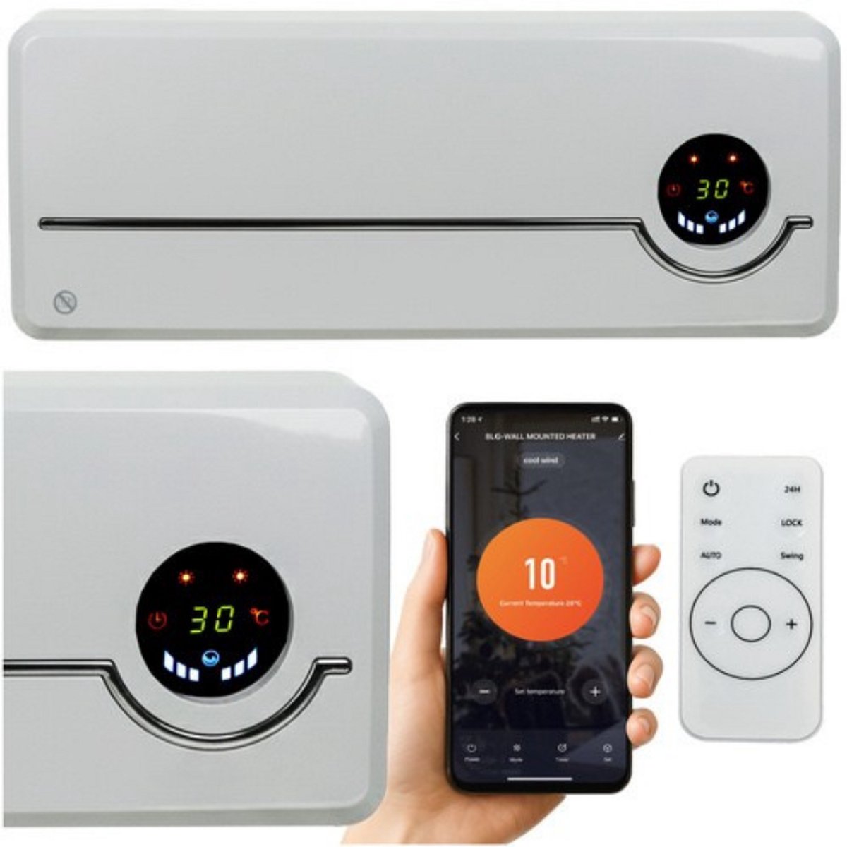 MOZY® - Wandkachel - Wit - Inclusief Muurbeugel - met WiFi - tot 2000W - 2 Standen - Slimme Detectie - Oververhittingsbeveiliging - Eco Modus - Energiezuinig verwarmen zonder gas - Luchtgordijn
