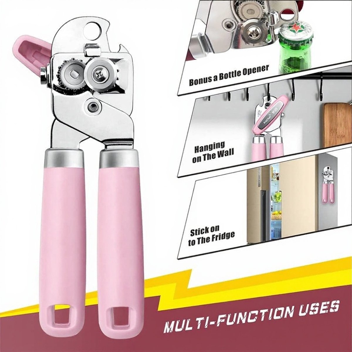 BOTC Blikopener - Met krachtige magneet - Veilig - Opent zonder scherpe randen - RVS - Silicone - Roze — cadeau in Cadeau-ideeën - foto 2