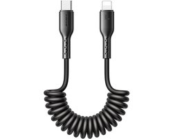 Joyroom - USB-C naar lightning Kabel - Krulsnoer - Uitrekbare oplaadkabel - Universele oplaadkabel - 1,5 m - 30W - Zwart