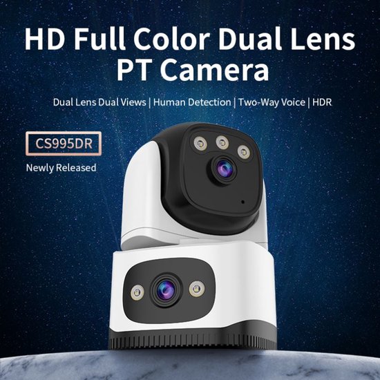 Beveiligingscamera voor binnen, dubbele camera's,270°-camera, babyfoon, huisdiercamera, detectie van mens/huisdier, AI-tracking, nachtzicht in kleur（Met 32G geheugenkaart） van Merkloos — afbeelding 4