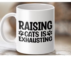 Mok Raising Cats Is Exhausting Funny Cat Lover Mug, Cat Mom Gift, Crazy Cat Lady Present, Pet Owner Coffee Cup, Cat Paw Print Mug