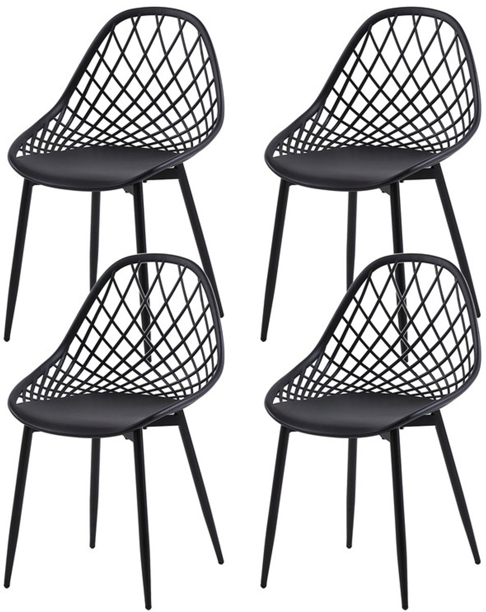 EGGREE Set van 4 eettafelstoelen keuken - woonkamerstoelen - PP kunststof stoelkuip - metalen stoelpoten met verstelbare poten - eetkamerstoel 120 kg draagvermogen - zwart