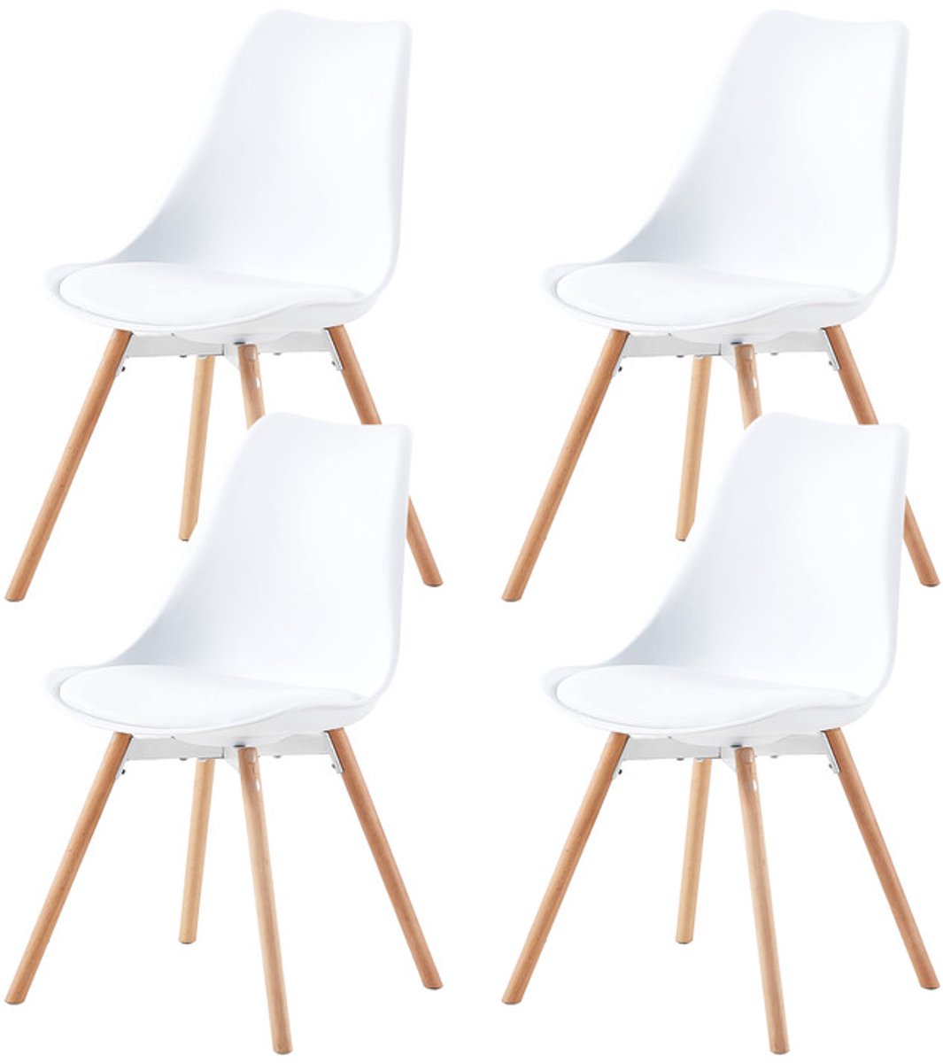 EGGREE Set van 4 gestoffeerde stoelen - keukenstoelen met massief houten rugleuning voor eetkamer - woonkamer - slaapkamer - vergaderruimte - wit