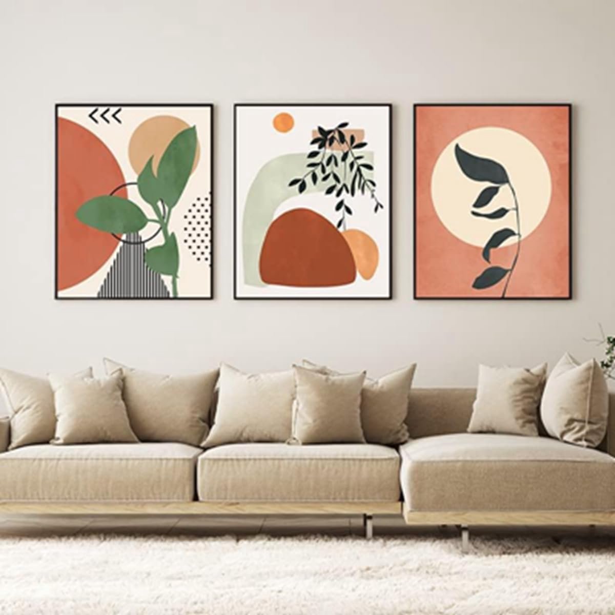 Ibenzoa Set van drie abstracte botanische en boho posters voor muurdecoratie Kleurjik