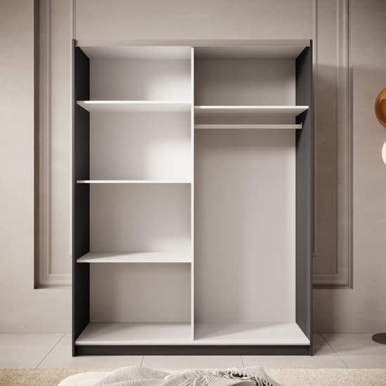 Meubella - Armoire Boets - Zwart - Chêne - 150 cm - Avec miroir