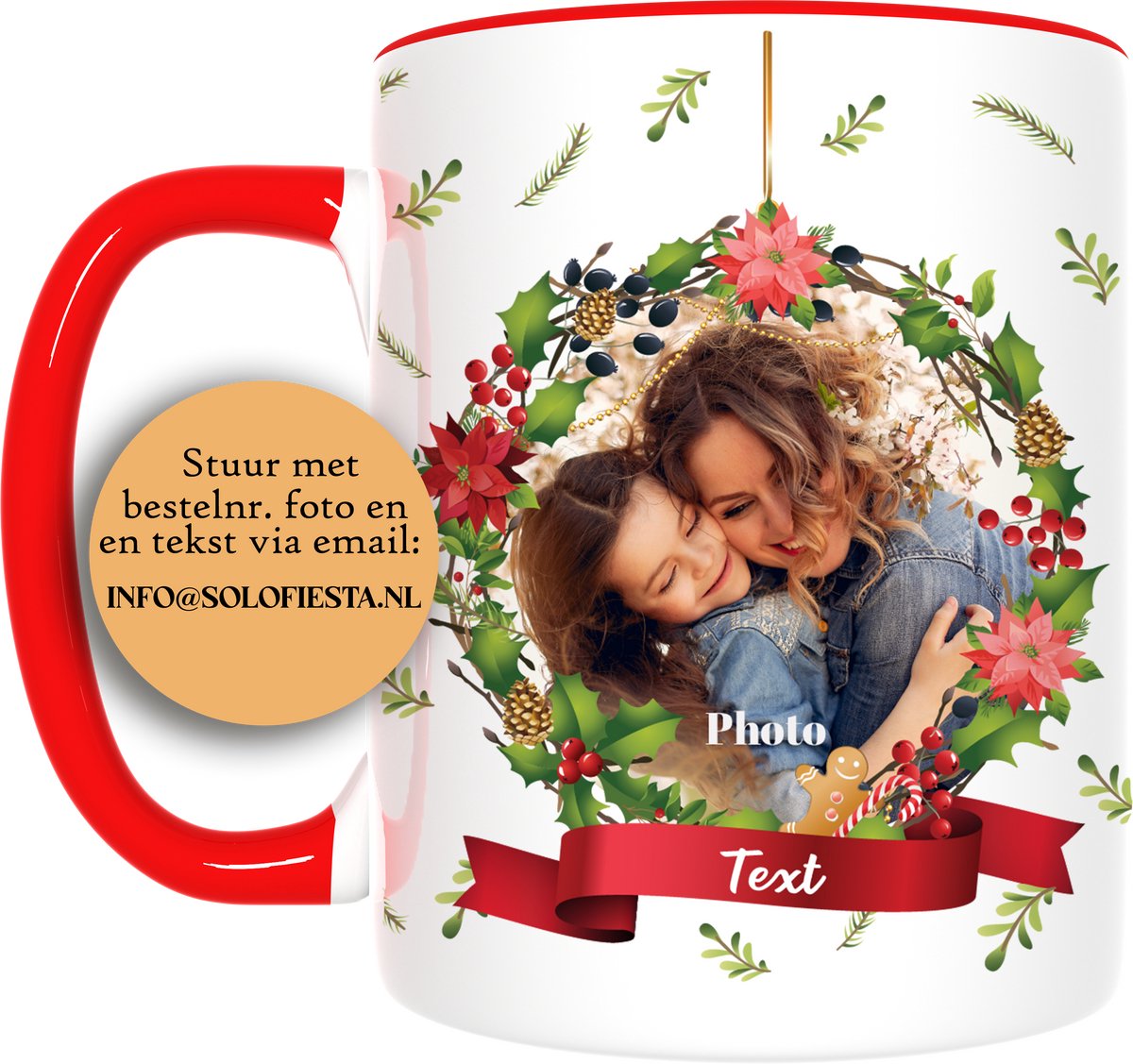 Solofiesta Kerst Krans Serie - Mok - Met Foto & Tekst - Kerstkrans Design - Inclusief Cadeauverpakking
