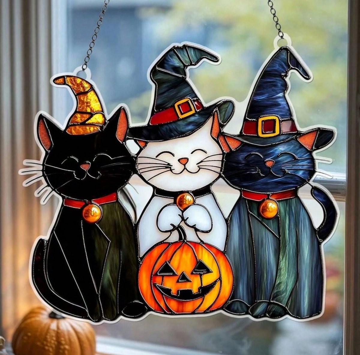 Hangend ornament acryl Halloween katten 15x14 cm