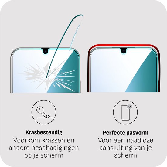 Telefoon met gebroken scherm links, telefoon met perfect passende screenprotector rechts. Krasbestendig en perfecte pasvorm.
