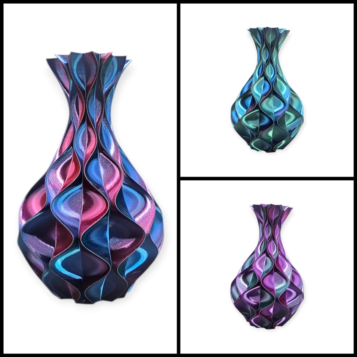Layerzz Vaas Wave Elegance - 3-D print - voor droogbloemen en zijdebloemen - modern - kleurrijk - Aurora(LIMITED EDITION) Groen blauw paars
