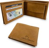 LeonDesign - Portemonnee - Portemonnee heren - Portemonnee jongens - Hunter Lichtbruin - Heren portemonnee - Heren portefeuille - Compact - Billfold model muntvak - Briefgeldvak - 11 pasjes - Leer