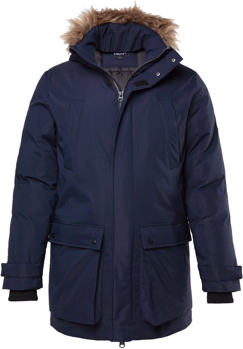 Men Plus - Heren - Functionele parka capuchon met imitatiebont - Navy blauw - Maat 7XL