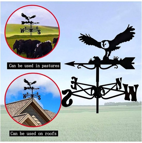 Windwijzer, roestvrij staal tuin spel meetgereedschap windrichting indicator weerhaan geschikt voor buiten metalen producten 35 x 50 cm