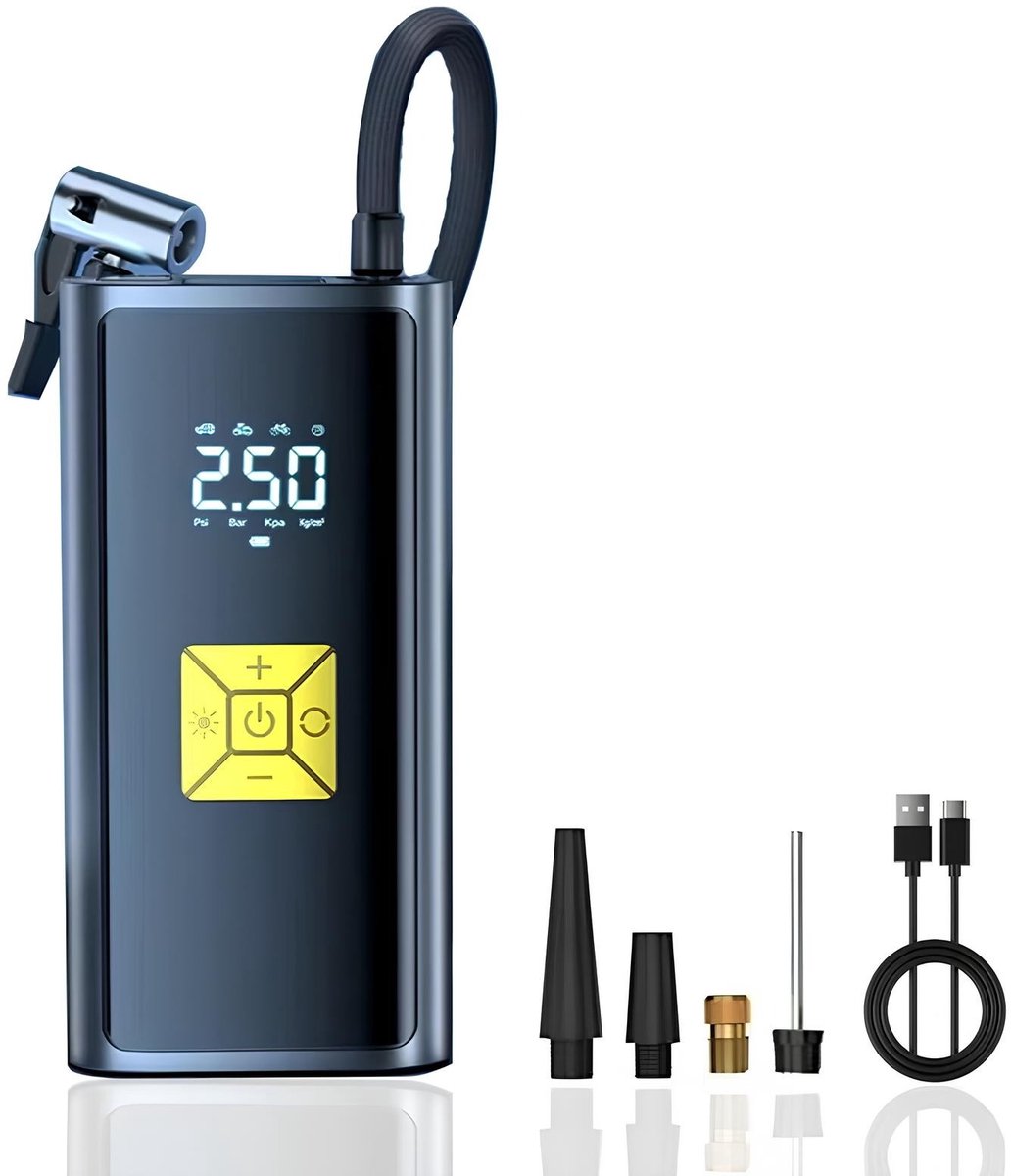 EAFC Compressor Bandenpomp - Elektrische Bandenpomp - Draagbare Luchtcompressor - 6000 mAh - Elektrische Fietspomp - Fiets/Auto/Motor/Bal/Luchtbed