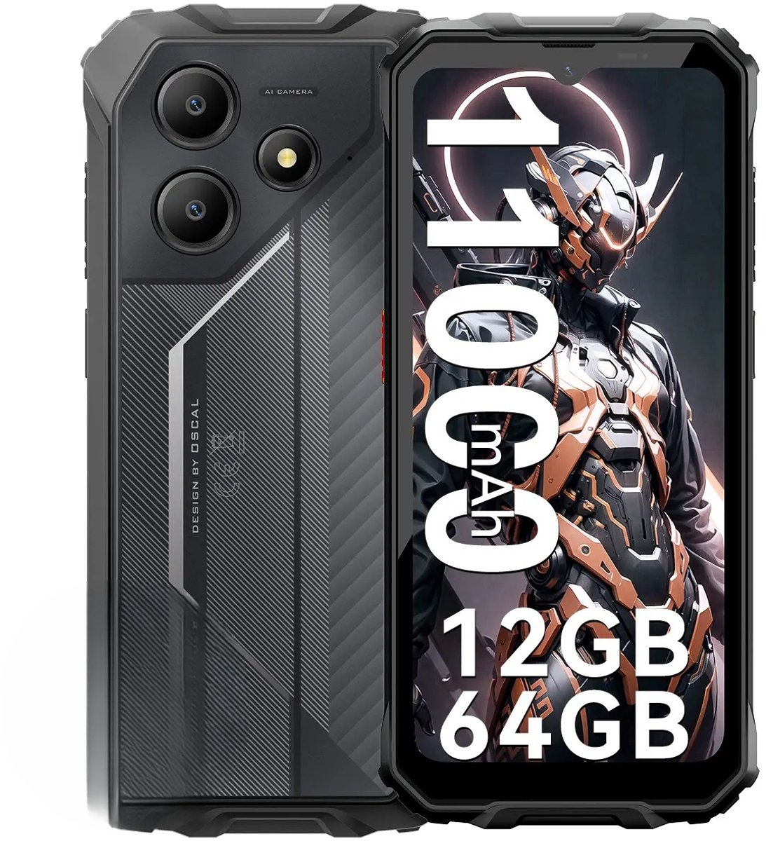 OSCAL MARINE 2 Robuuste Smartphone - 12GB RAM - 64GB ROM - 11000mAh - Gemini AI - 6.56 Inch - IP68 Waterdicht - Dual SIM - Android 15 - NFC - Zwart