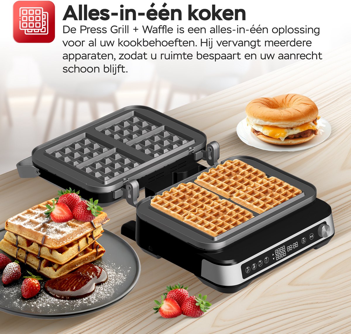 Turbotronic CG1W Contactgrill contactgrill met uitneembare platen - BPA Vrij - Panini Grill - 180º Uitklapbaar - Tosti apparaat Zwart - Wafelijzer thumbnail 7