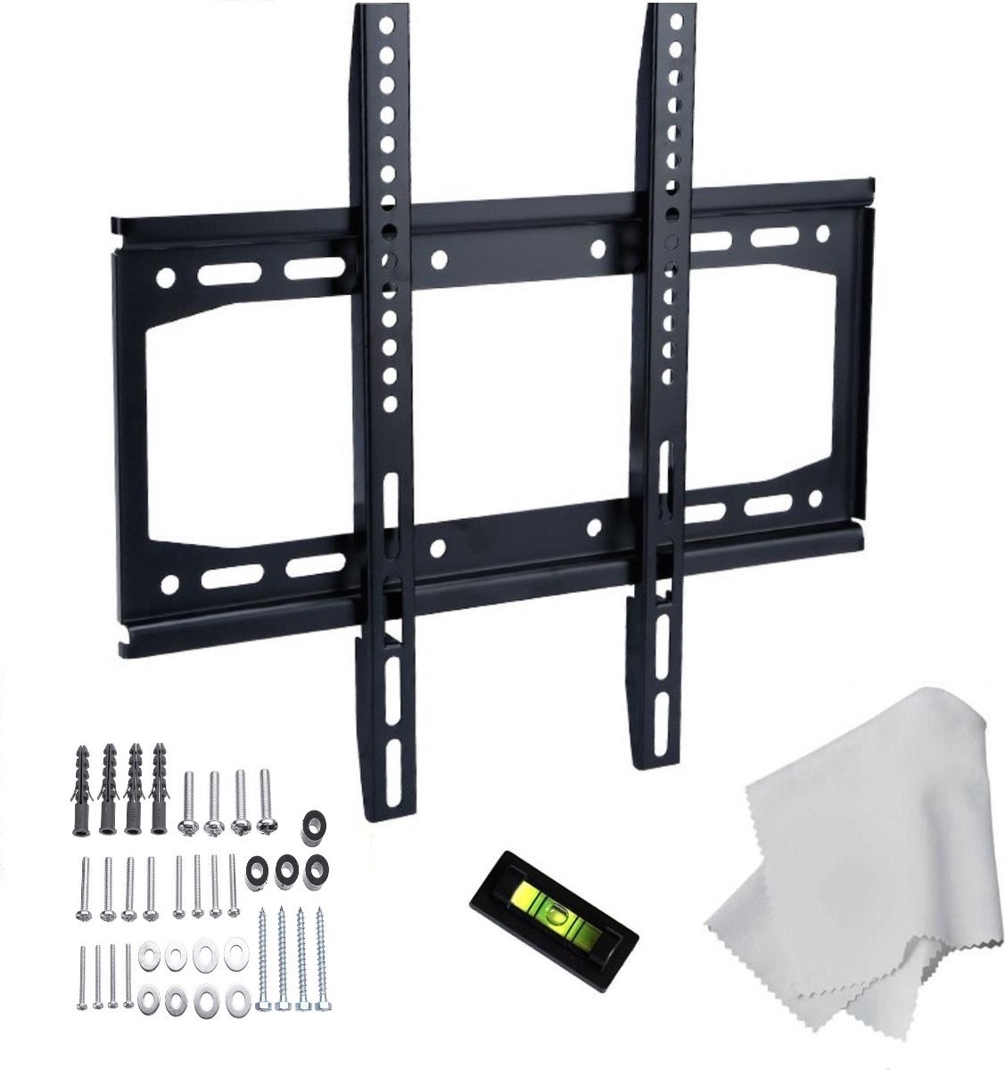 Universele TV Muurbeugel- 26 t/m 60 inch Muur Steun Ophang Beugel TV Wandhouder extra plat / Inclusief poetsdoekje, waterpas