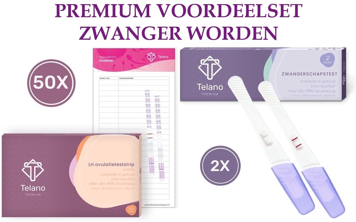 Ovulatietest 50x Dipstick en Zwangerschapstest Vroeg Midsteam 2x - Ovulatiekalender - Telano Premium Voordeelpakket