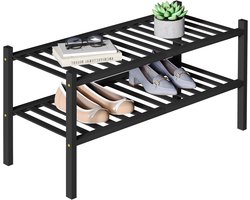 Smiry Schoenenrek - 2 Lagen - Bamboe Schoenenrek - Bamboe Schoenenkast -Voor 9 paar schoenen- 68x28x33cm - Bamboe - Zwart