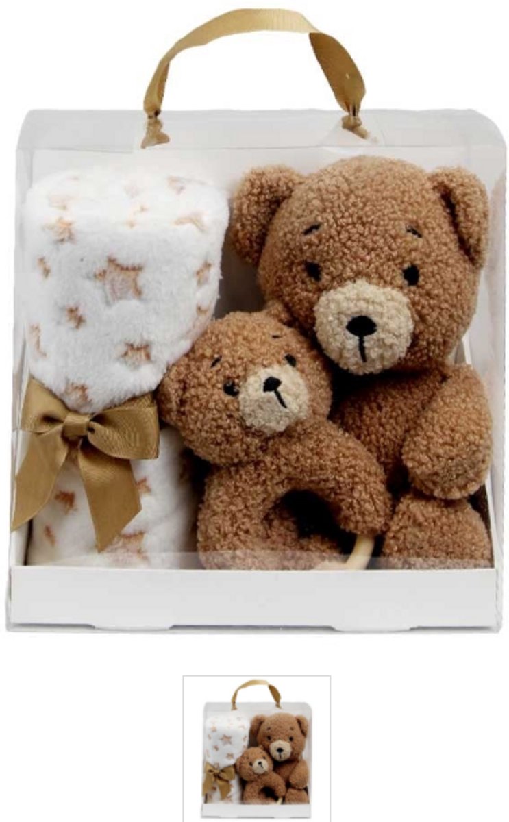 Cadeau doos met beertje, Bijtring en dekentje, Zwanger, Babyshower, Geboorte, Cadeau,Giftbox baby surprise 90x75cm bear