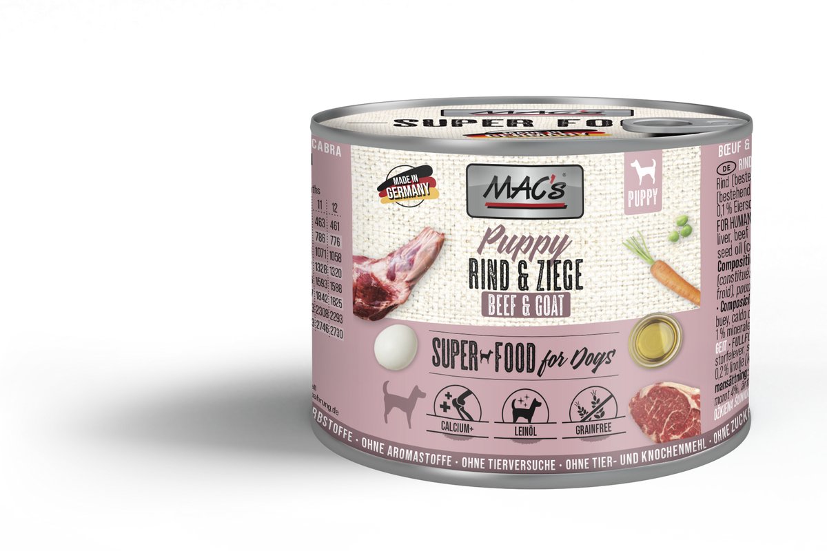 MACs MAC's puppy voer - 90,7% vlees Rund & Geit 6x 200gr