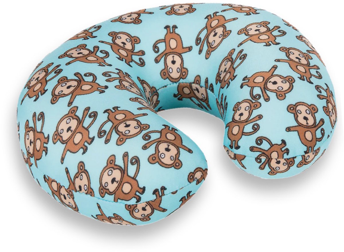Kuschelmaxx kinder-nekkussen - Reiskussen vliegtuig - Aap print - Stevig & zacht - Mooie print - Gevuld met microgranulaat - Vormvast & wasbaar - Ideaal voor op reis