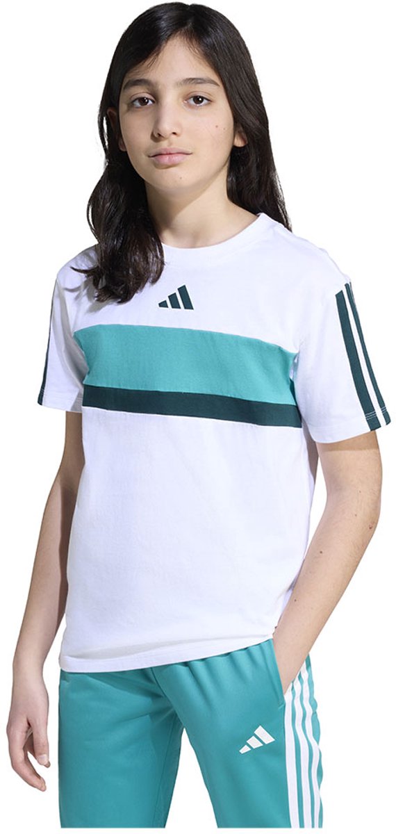 Adidas Seasonal Essentials Tiberio 3 Stripes T-shirt Met Korte Mouwen 9-10 Years Kinderen Turquoise