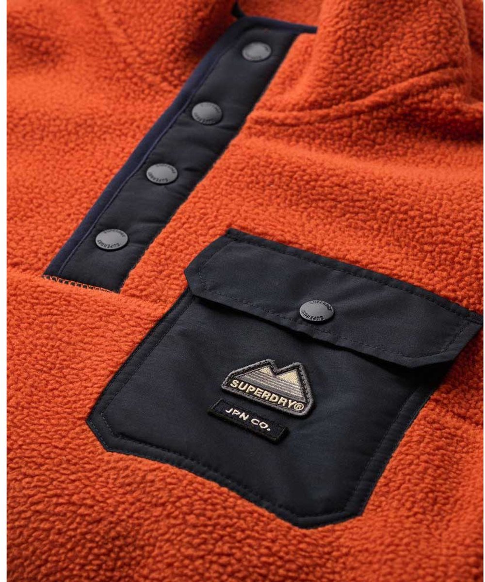 Superdry Fuji-fleecetrui met halve drukknoopsluiting Heren Truien Oranje