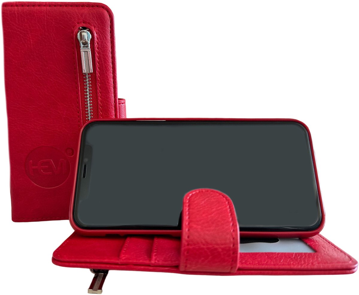 HEM Boekhoesje Met Rits Geschikt Voor Apple iPhone 17 – Rood (Burned Red) Luxe Wallet Case – Portemonnee Hoesje Met Pasjeshouder – Beschermende Bookcase
