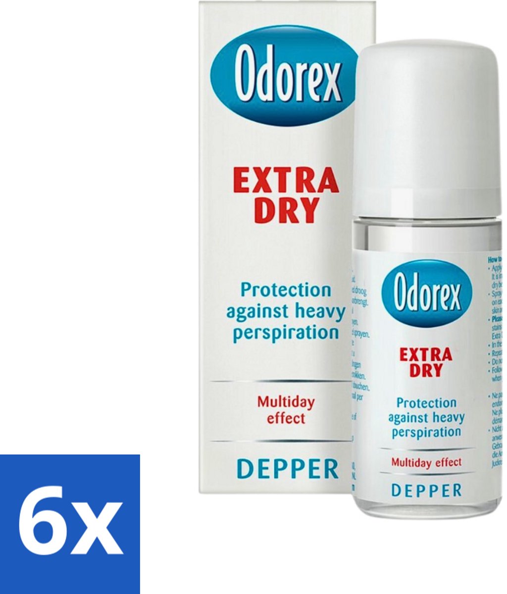 6 x Odorex Depper - Deodorant Roller - Extra Dry - Krachtige Bescherming - 50 ml - Overmatig Zweten - Droge Oksels - Deodorant - Depper - Langdurige Bescherming