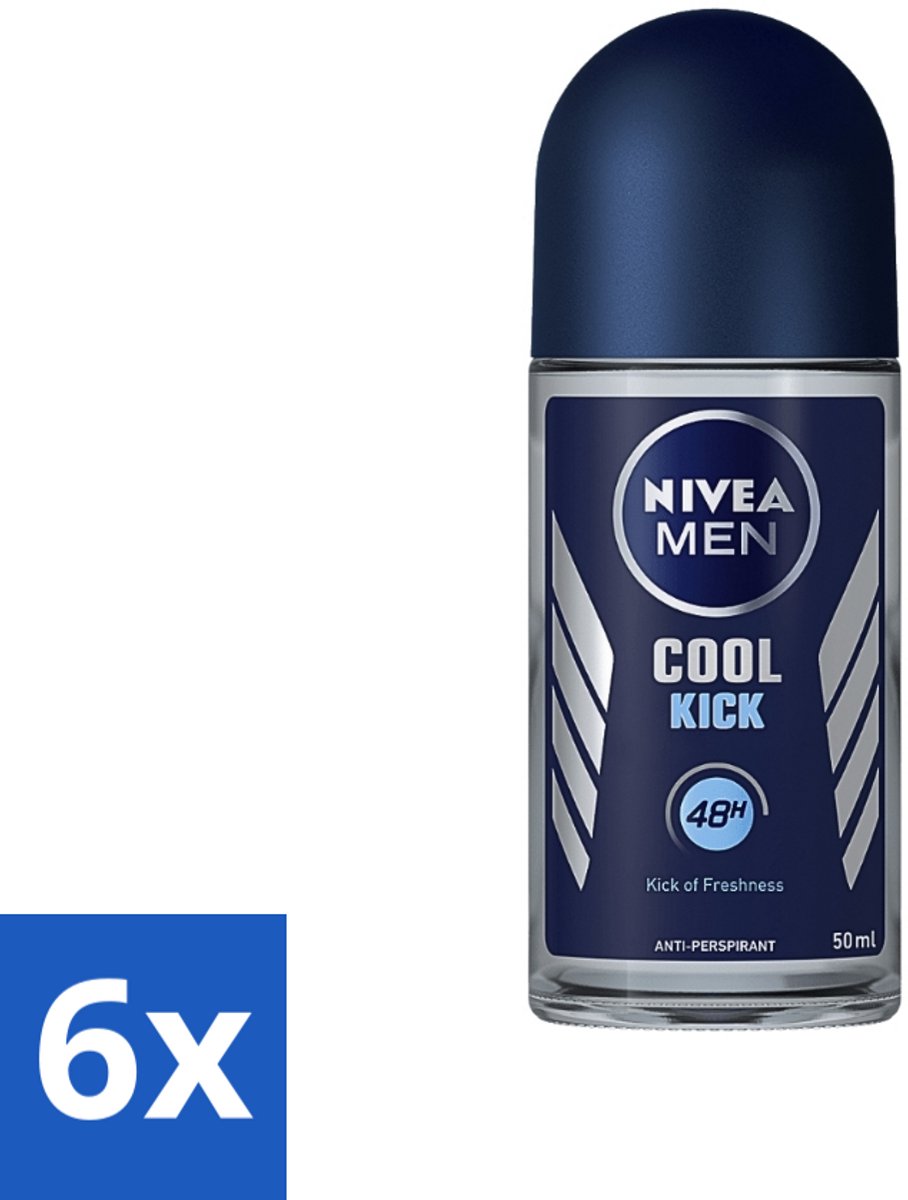 6 x Nivea - Deo Roll-On - Men - Cool Kick FM - Anti-Transpirant - 50 ml - Anti-transpirant - Deodorant - Zweetbestendig - Frisheid - Koelboost
