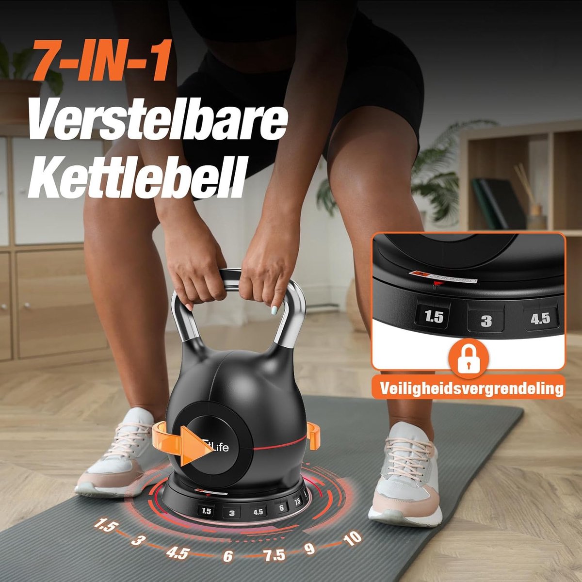 DH FitLife VersteDH FitLife Verstelbare Kettlebell Set 7-in-1 (1,5–10 kg) – Compacte Kettlebell met 7 Gewichten – Ideaal voolbare Kettlebell Set 7-in-1 (1,5–10 kg) – Compacte Kettlebell met 7 Gewichten – Ideaal voor Thuis Fitness & Full Body Workouts – foto 4