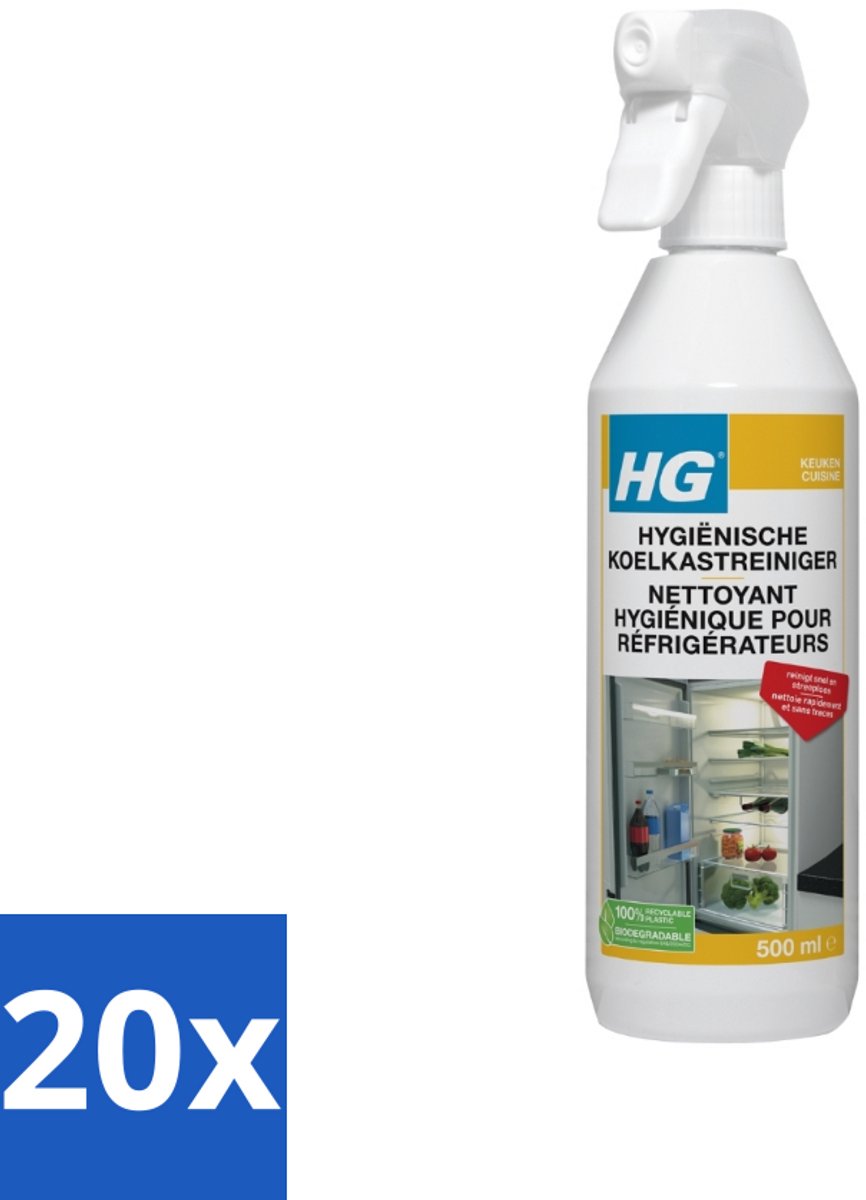 20 x HG Hygienische Koelkast Reiniger 500 ml - Koelkast Reinigen - Koelkast Reinigingsmiddel - Hygiënische Koelkastreiniger - Koelkast Reinigen Zonder Afspoelen - Koelkast Reinigen Snel