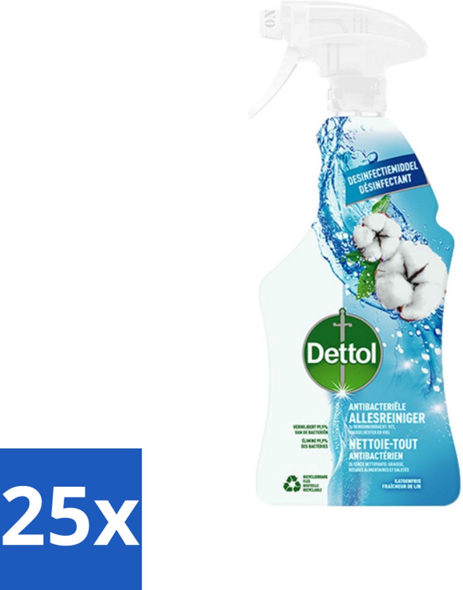25 x Dettol - Allesreiniger - Spray - Katoenfris - Antibacterieel - Met Desinfectiemiddel - 750ml - Voordeelverpakking - 25 stuks