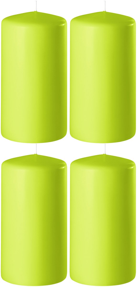 Enlightening Candles Cilinderkaars - 4x - stompkaars - limegroen - D6 x H15 cm - 58 branduren - Dikke kaarsen - Voor kandelaar of plateau