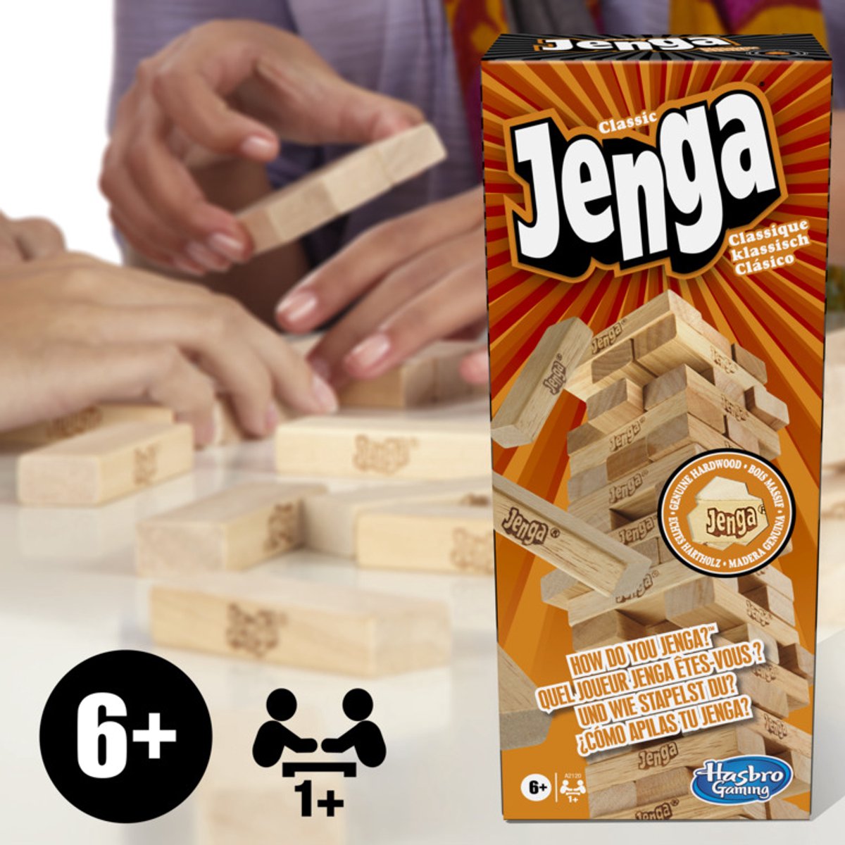 Klassieke Jenga Blokken van echt hardhout Stapeltorenspel voor kinderen vanaf 6 jaar 1 of meer spelers — afbeelding 10