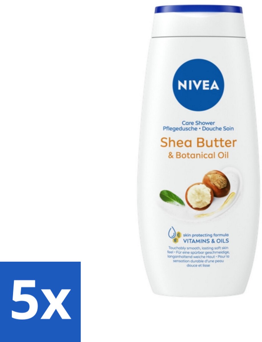 5 x Nivea - Douchegel - Shea Butter & Botanical Oil - 250 ml - Douchegel - Shea Butter - Natuurlijke Olie - Huidverzorging - PH-huidneutraal