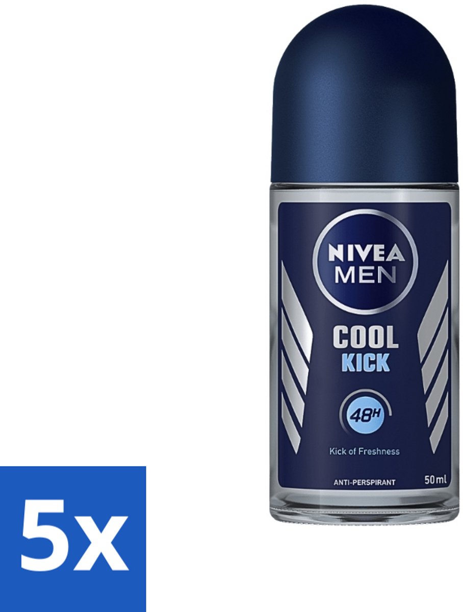 5 x Nivea - Deo Roll-On - Men - Cool Kick FM - Anti-Transpirant - 50 ml - Anti-transpirant - Deodorant - Mannelijke Geur - 48 Uur Bescherming - Koelboost