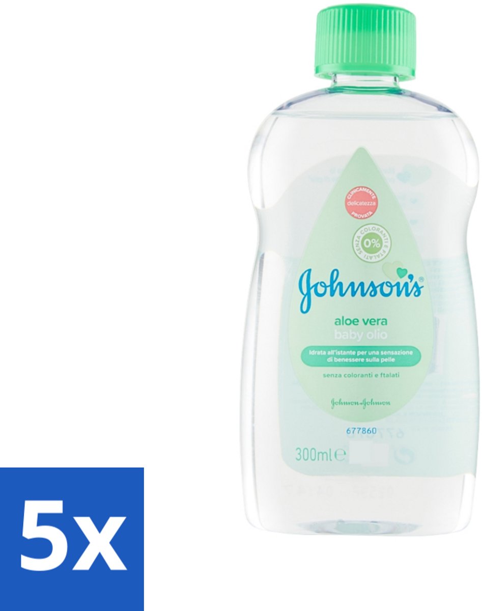 5 x Johnson's - Baby Olie - Aloe Vera - 300 ml - Babyolie - Aloe Vera - Babyhuid Verzorging - Melkkorst Verwijderen - Hydraterende Olie