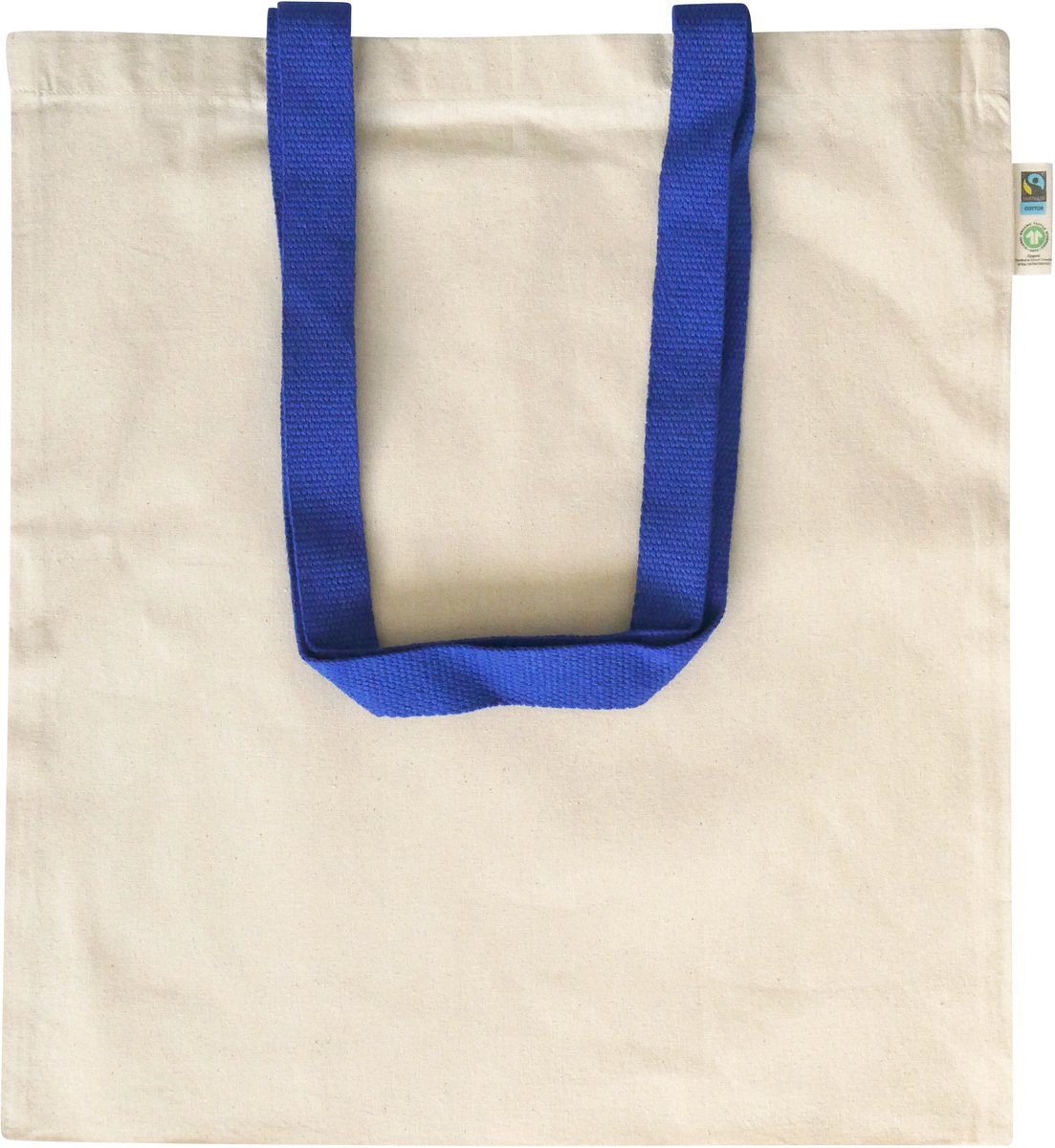 20 stuks Fairtrade draagtas van eco katoen met gekleurde hengsels, blauw