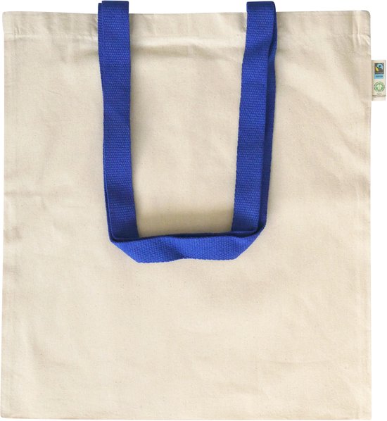 Sac cabas Fairtrade 20 pièces en coton écologique avec poignées colorées, bleu