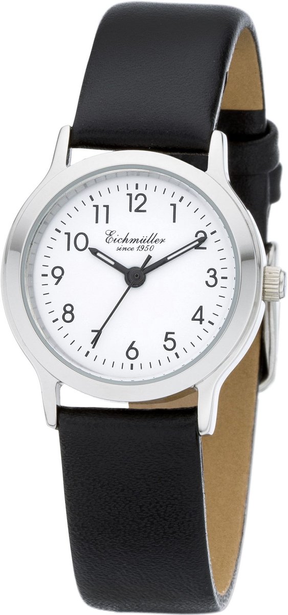 Eichmüller Klassiek Dameshorloge - Edelstaal - Zwarte Horlogeband - Witte Wijzerplaat - Quartz Uurwerk - 26 mm