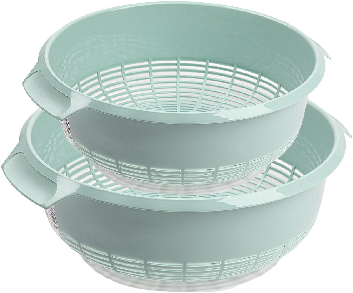 Plasticforte kunststof keuken vergieten - combi set - mintgroen - 27 x 10 cm en 23 x 9 cm