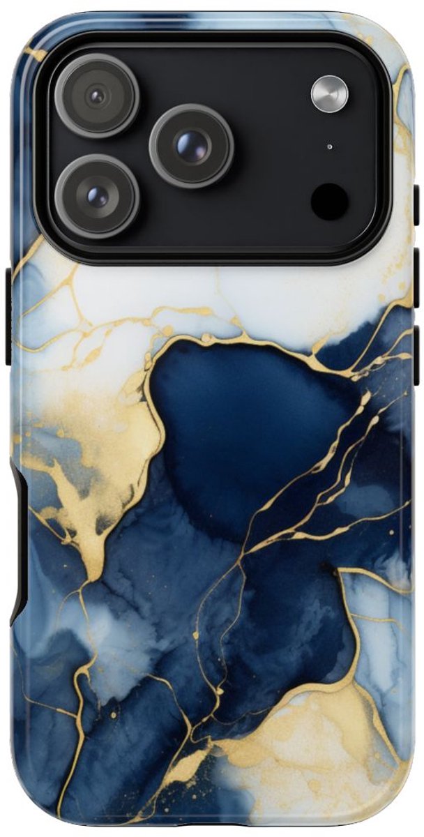 Diepblauw en Goud Abstract Inktpatroon – Telefoonhoesje Geschikt voor iPhone 17 Pro