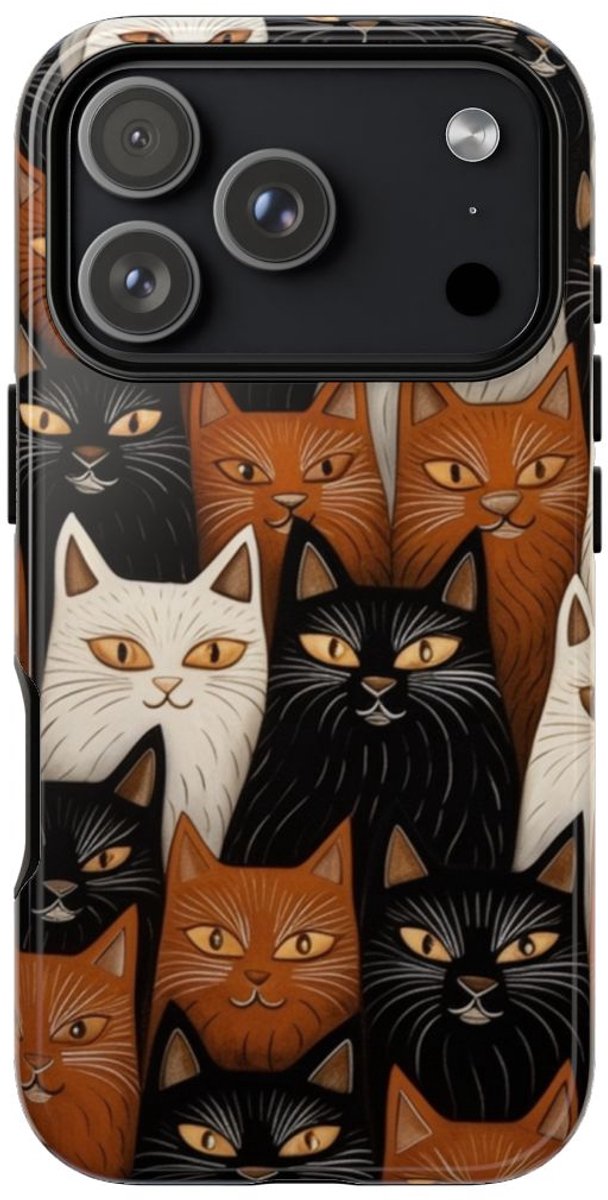 Zwart-Bruin-Wit Kattenpatroon – Glanzend Stevig Hoesje Geschikt voor iPhone 17 Pro