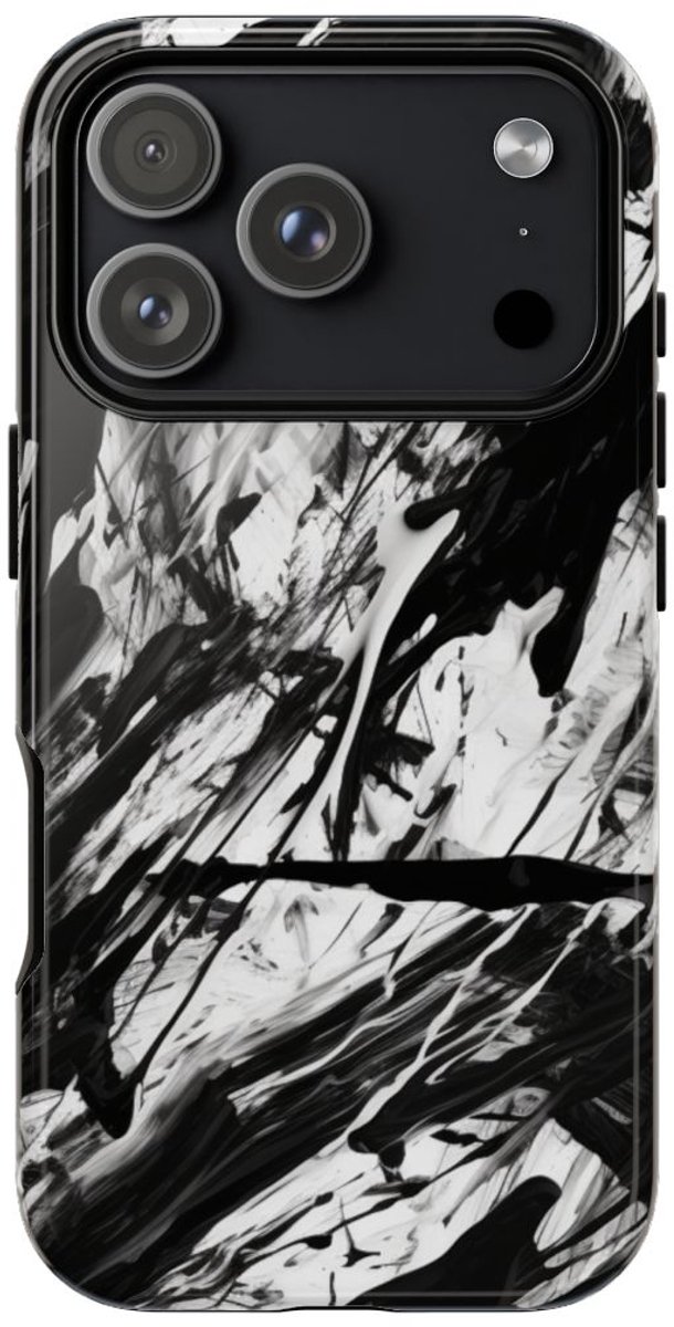 Zwart-Witte Abstracte Penseelstreken – Telefoonhoesje Geschikt voor iPhone 17 Pro